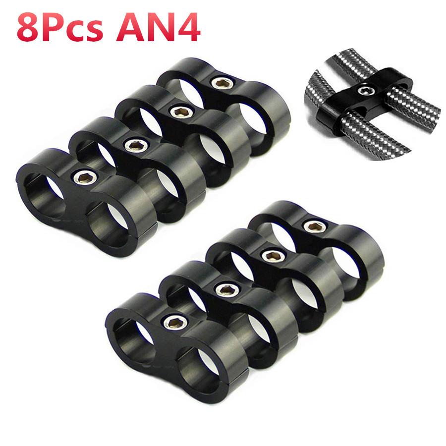 

8pcs AN4 11MM Braided Hose Separator Clamp Fitting Adapter Bracket Black