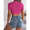 GMXIA Spring and Summer Casual Hollowed-out Twisted Short-sleeved Knitted Sweater, Vacation Short Navel Top for Women's Wear