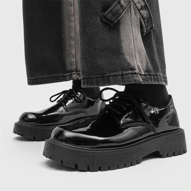 Fashion New Men's Patent Leather Fashionable Loafers Casual Thick-Soled Anti -Slip Wedding Party Shoe Comfortable Lace-Up Business Shoes