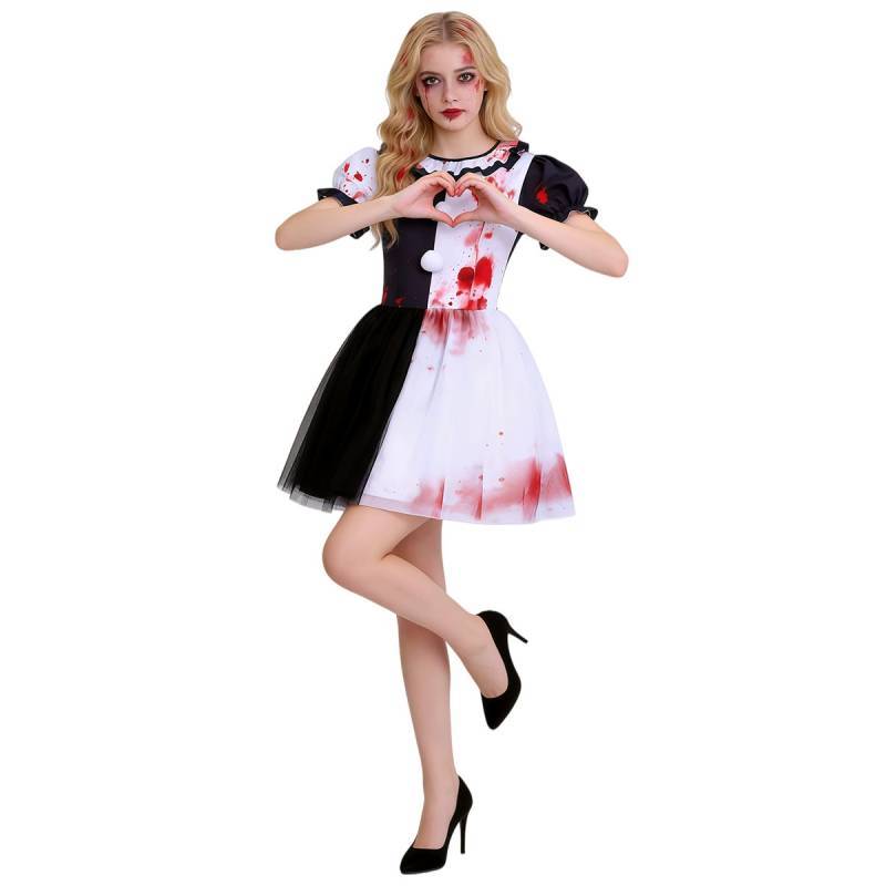 Déguisement Clown Terrifiant pour Femmes avec Jupe en Tulle Tâchée de Sang pour Événements Cosplay d'Halloween