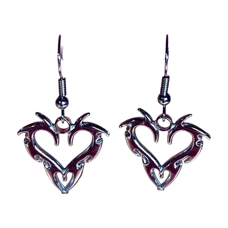 

Unique Heart Ear Pendant Gothic Jewelry Stainless Steel Texture Party Accessory Pendant Earrings Suitable for Unisex Use