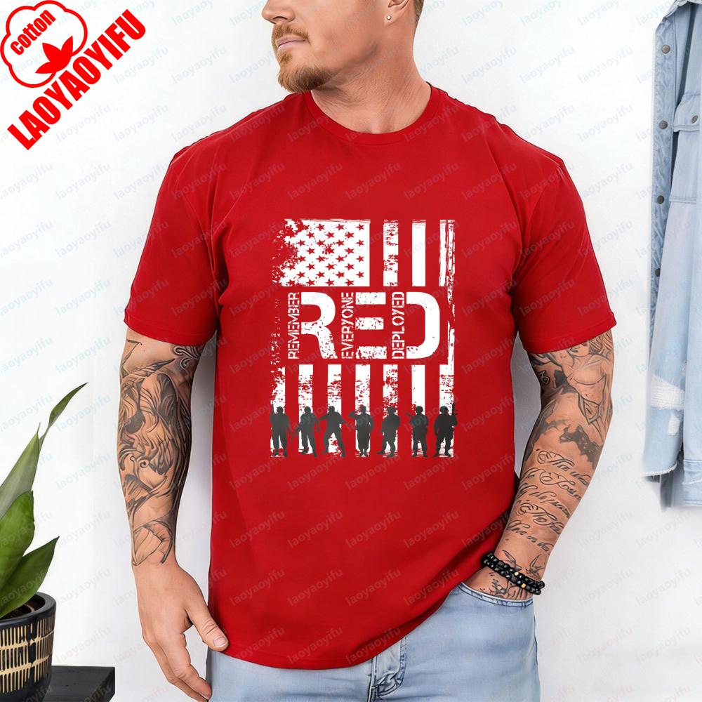 RED Friday Tshirt Remember Everyone Deployed Patriotic Casual Cotton Tee Military Tribute Patriotic Vintage Classic Tops for Men