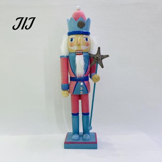 Indoor Christmas Decor Wooden Nutcracker Figurine, Hand Painted Soldier Ornament, Bright Large Figurine Color Statue for Holiday Home Desktop