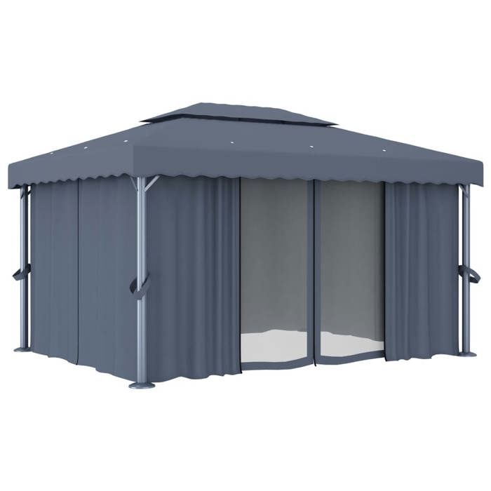 VidaXL Tonnelle avec Rideau Chapiteau de Jardin Pavillon de Patio Auvent d'Extérieur Tente de Réception 4x3 m Anthracite 3053376
