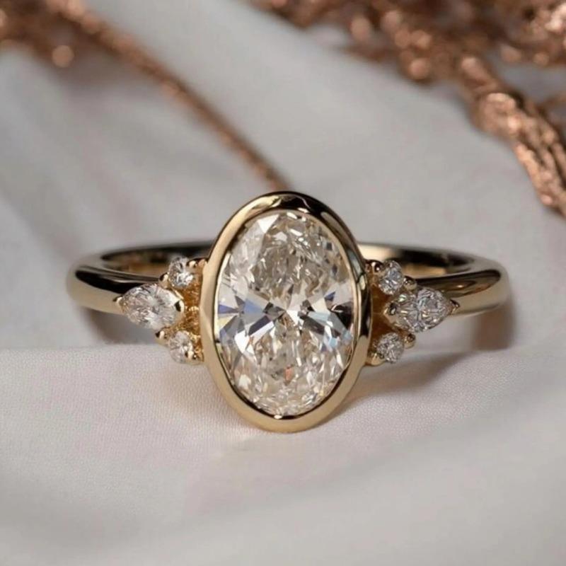 Sparkling Cubic Zirconia Golden Ring for Women Wedding Engagement Ring Bridal Proposal Jewelry Birthday Anniversary Holiday Gift