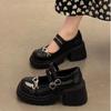 Women Gothic Chunky High Heels Pumps Woman 2025 Spring Patent Leather Platform Loafers Female Black Thick Heeled Jk Lolita Shoes