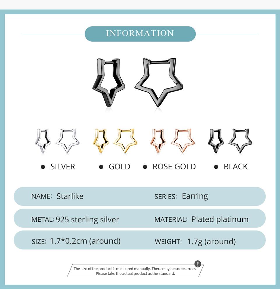 WOSTU 925 Silver Simple Star Hoop Earrings For Women Black Gold Statement Geometric Hollow Ear Buckle Minimalism Party