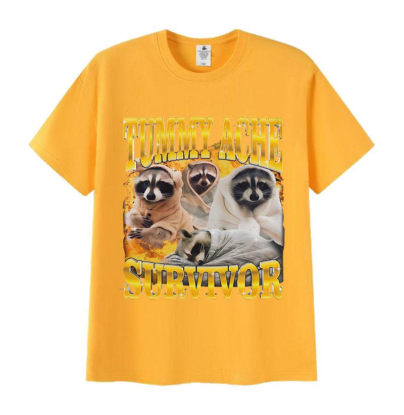 Funny Tummy Ache Survivor Raccoon Meme Print Tee Shirt Men Women Humor Cute O-Neck T-Shirts Fashion High Quality Cotton T Shirts