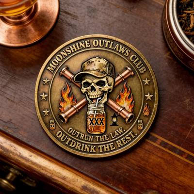 Yousheng Moonshine Outlaws Club Sammlermünze Doppelseitig Vintage Metall Trinkschädel Souvenir Münzsammler Andenken Token Geschenk