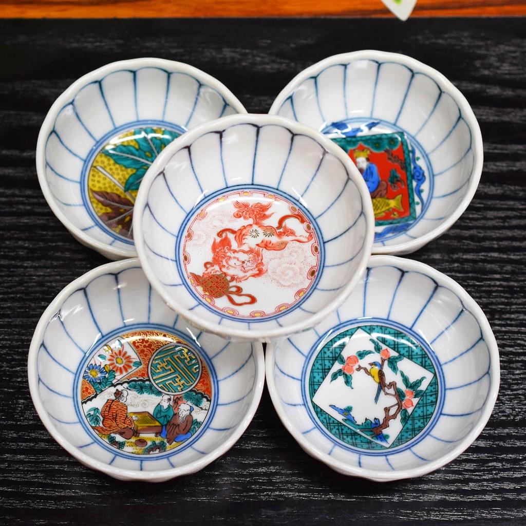 Waza No Kura Stylish Kutani Ware Small Bowl Set of 5 Period Painting Pottery Luxury Brand Japanese Tableware Serving Plate Made In Japan