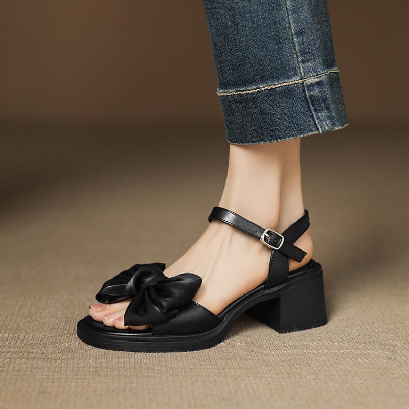 

New women s casual sandals round head thick sole non-slip large size shoes medium heel large size square heel summer beach sandals women 43 чёрный