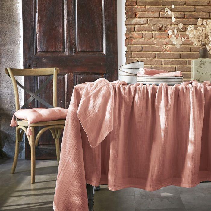 Serviettes De Table - Gaze De Coton - Rose Peche - 40x40 Cm - Lot De 3