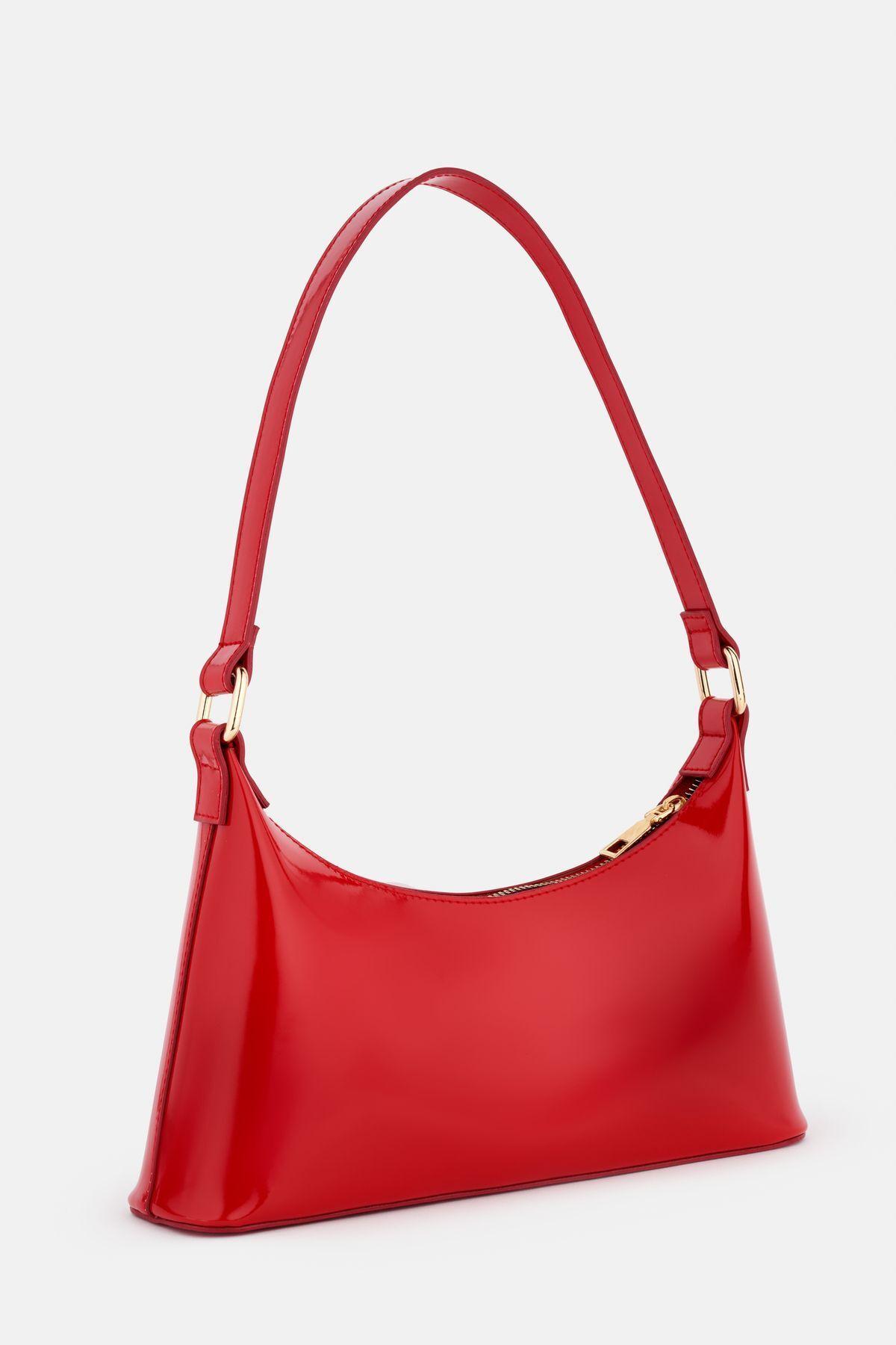 

Женская стильная и полезная сумка. Женская вишнево-красная сумка из лакированной кожи из искусственной кожи с застежкой-молнией.