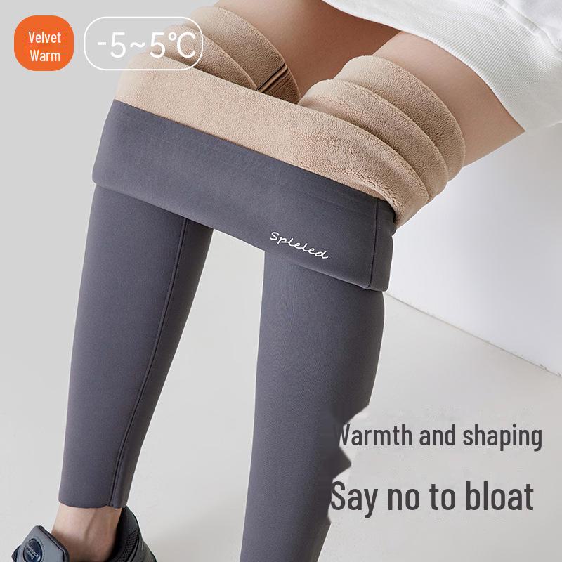 Women's High-Waisted Velvet Leggings - Thick, Warm Gray Yoga Pants for Autumn/Winter 2024