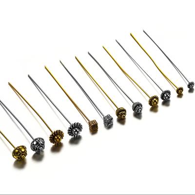 20 Stück 50 mm goldene Blumenkopf-Stifte für Schmuckherstellung, DIY-Perlen, Kugelstifte, Nadeln, Schmuckzubehör, Damenschmuck-Zubehör, Kopfstifte