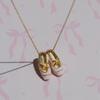 Pink Ballet Shoes Necklace With Diamonds Sweet Craft Vintage Elegant Prom Necklace