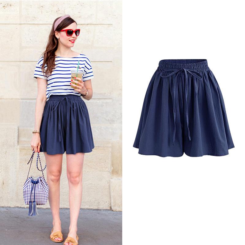 Women's Plus Size Elastic Waist Wide Leg Shorts - Summer Casual Korean Style