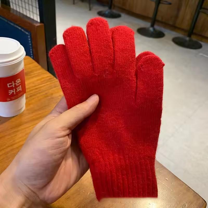 Women Winter Gloves Keep Warm Plus Cashmere Solid High Elasticity Soft Knitted Gloves Cute Lovely Multicolor Windproof Mittens