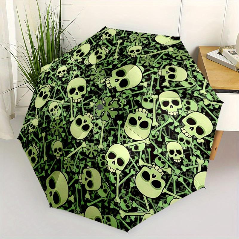 1pc Skull Bones Automatic Open 8-Rib Windproof Umbrella, Travel & Commuting, Suitable for All Seasons, Lightweight Portable 083