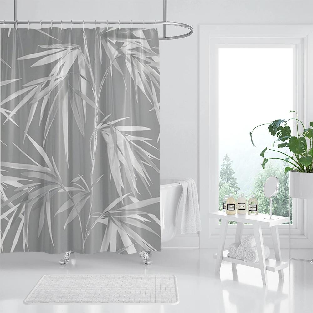 Rose Gold Shower Curtain Pink Gold Tropical Leaves Modern Luxury Bathroom Shower Curtains Fabric Bath Curtain Set with Hooks