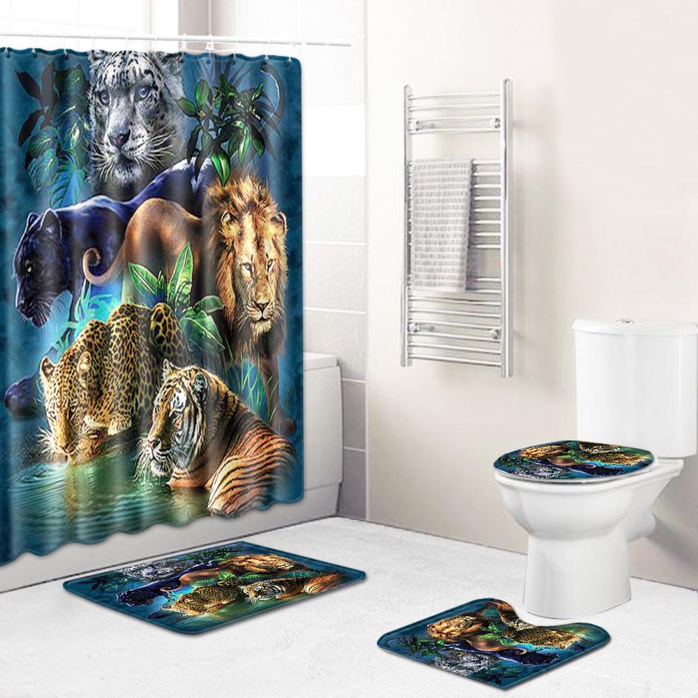 Colored Animals Elephant Lion Horse Bathroom Non-Slip Floor Mat Shower Curtain Carpet Personality Cool