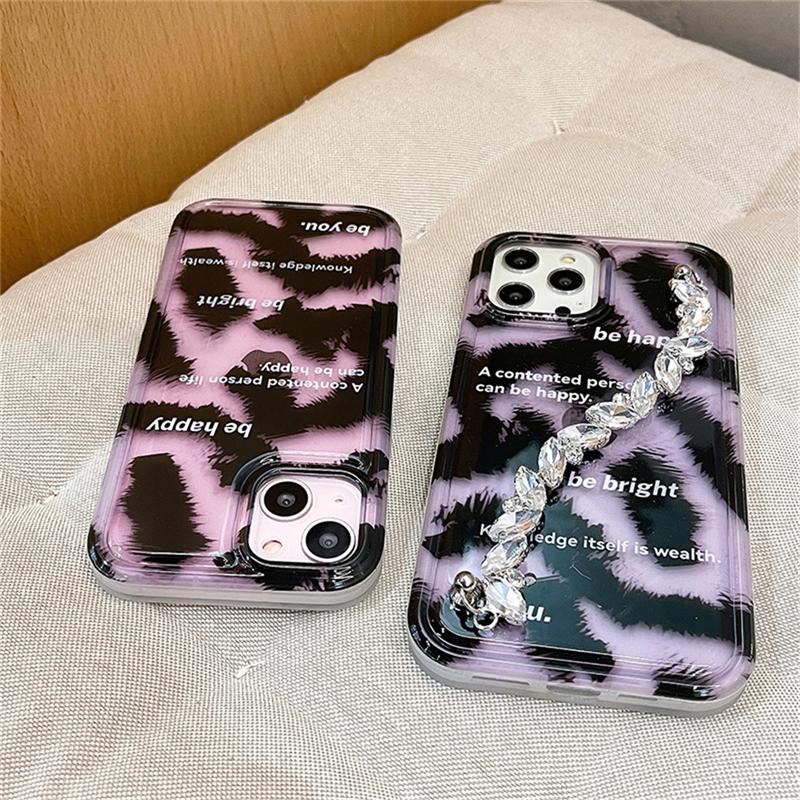 Ins Koreanische Stilvolle Leopardenmuster Diamant Armband Fall Für Iphone 14 13 12 Pro Max 11 Bling Kette Stoßfest Soft Cover Funda