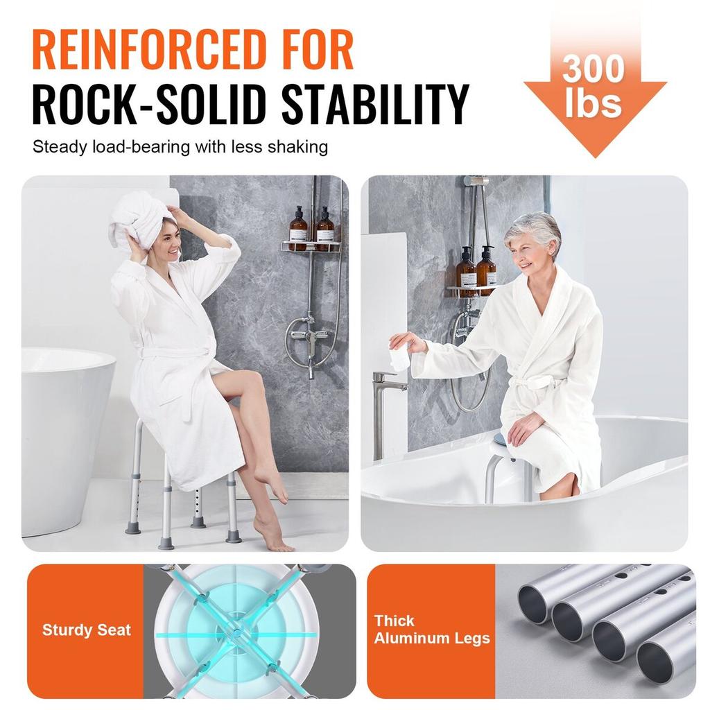 Shower Chair 360 Degree Rotating, Adjustable Height Shower Stool Seat, Bath Chair for Inside Shower or Tub, Non-Slip Bench Bathtub Seat Stool for