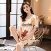 Pajamas Women's Summer, New Spring and Summer Short-sleeved Cute Loose Cropped Pants Loungewear Two-piece Set Summer