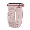 Floral Engraved Strap For Apple Watch Band 40mm 44mm 41mm 49mm 45mm 38mm 42mm Silicone Bracelet Iwatch Series 9 7 Se 6 8 Ultra 2