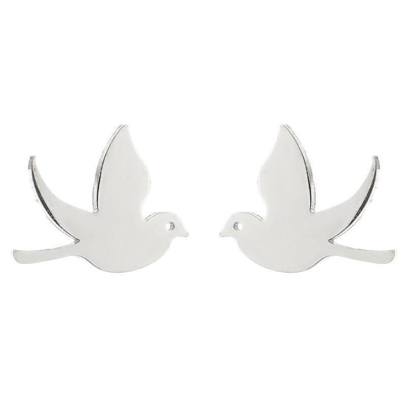Asymetrické náušnice s ptáčky v korejském stylu: Temperamentní design z nerezové oceli