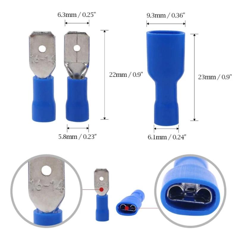 50 Pairs Electrical Insulated Wire Connectors Kit Blue Red Yellow Spade Quick Disconnect Connector Crimp Cable Terminals