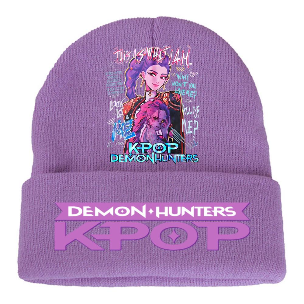 Kpop Demon Hunters Children Knit Beanie Cute And Charming Cartoon Printed Warm Cap Designed for Girls Fall Season Cold Season Outdoor Sports Birth