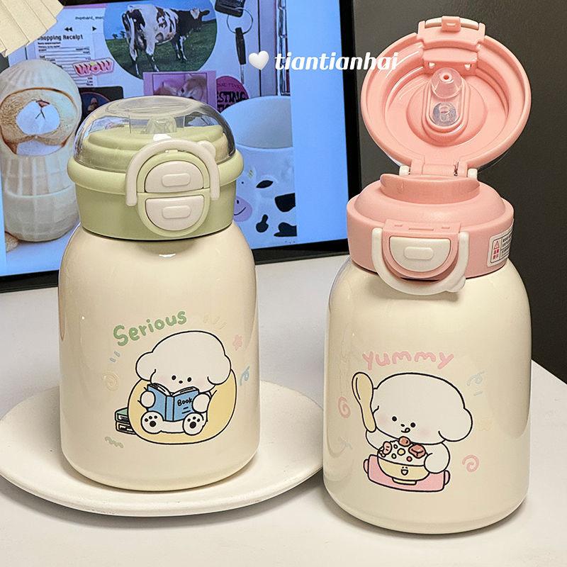 Cute water cup ins large capacity, high value, simple and portable student stainless steel thermos cup, straw Bingba cup