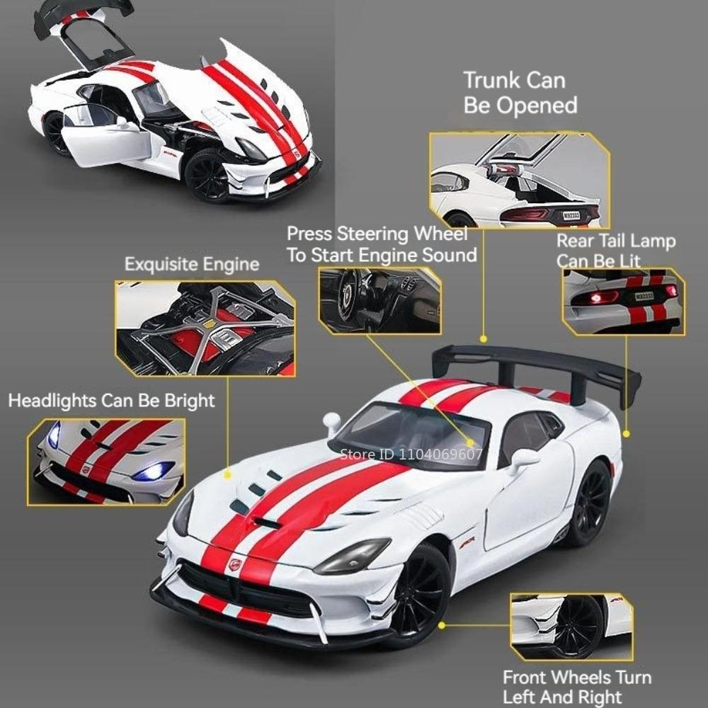 1:24 Viper Cobra Model Toy Sports Cars Alloy Diecast Sound Light Doors Opened Pull Back Exquisite Interior Collection Supercars
