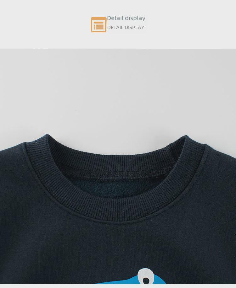 27Kids Korean Children's Dinosaur Cartoon Sweater - New 2024 Autumn/Winter Collection Plus Velvet Baby Clothes.