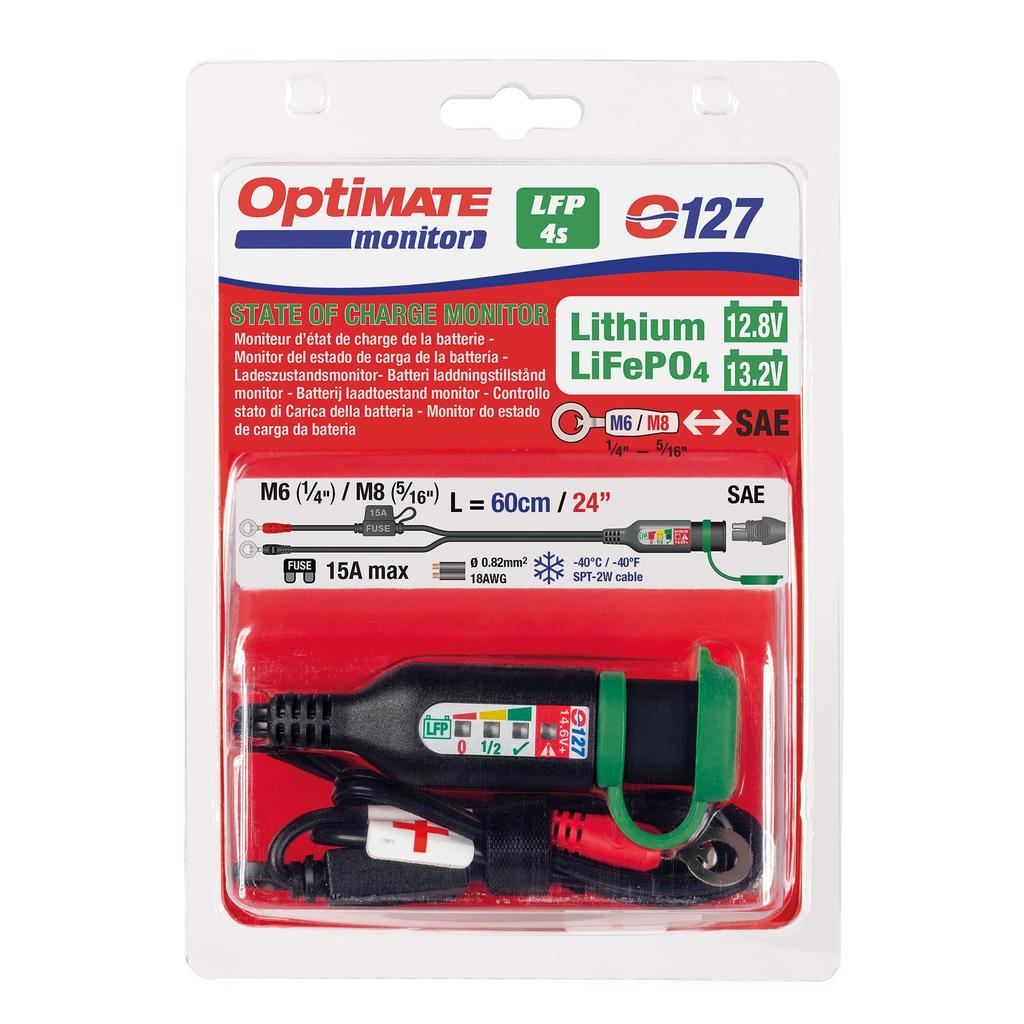 TechMate Official OptiMATE O127 Cable Charging Monitor for 12.8V/13.2V Iron Phosphate Batteries