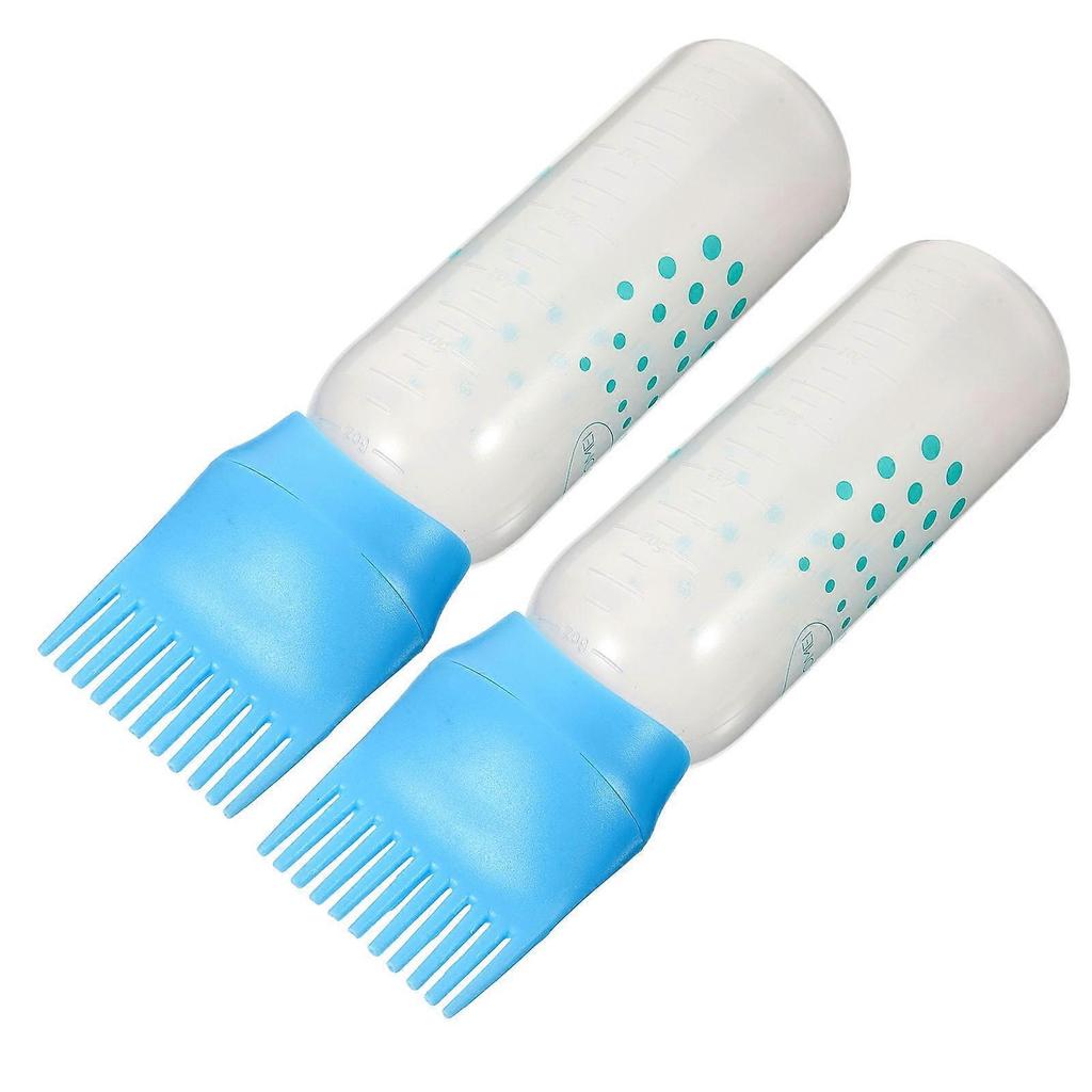 Sky-blue Hair Color Applicator Bottle with Comb Scale Design for Easy Hair Dyeing at Home 2 pcs