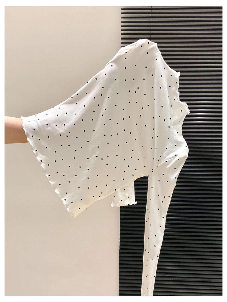 Women's Polka Dot Ruffle T-Shirt: Warm Long Sleeve, Half-High Collar Base Layer for Autumn/Winter