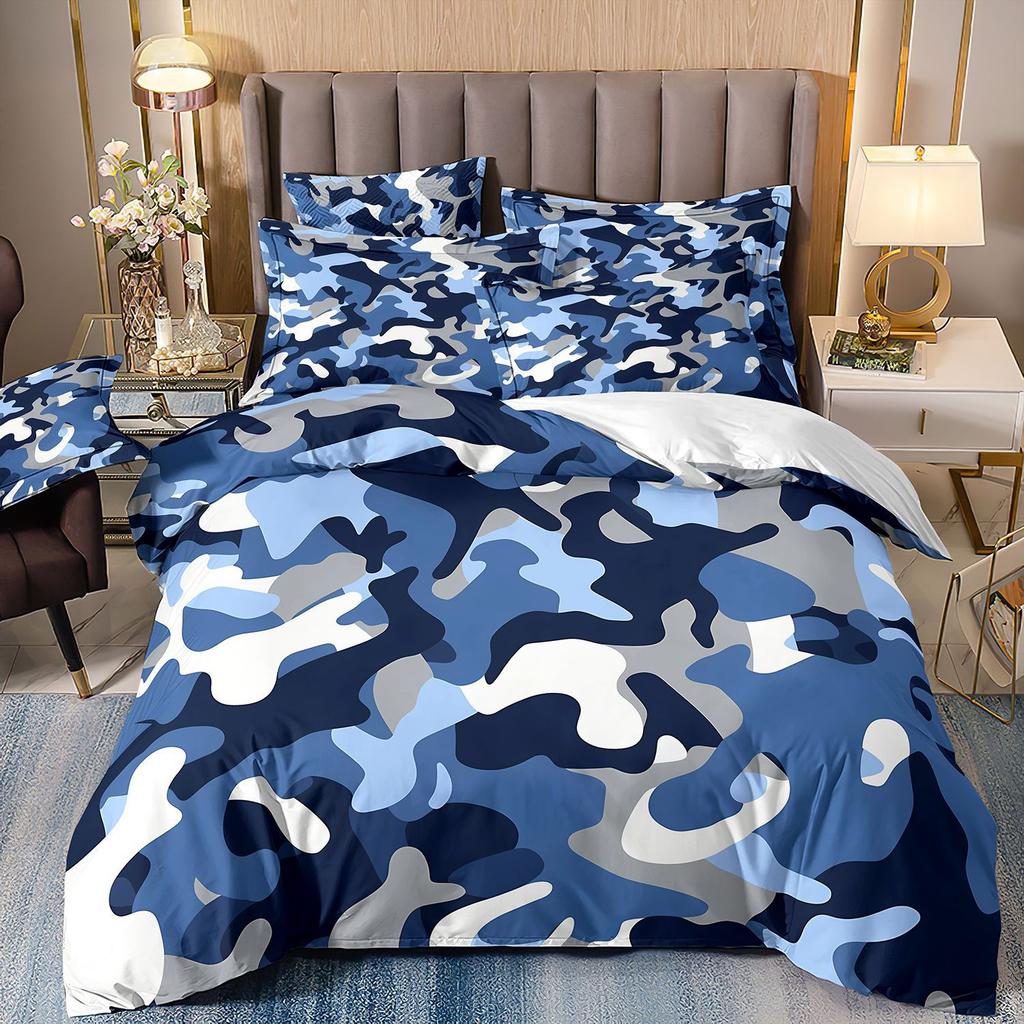 3D Three-Piece Camouflage Striped Quilt Cover Sheet Kit