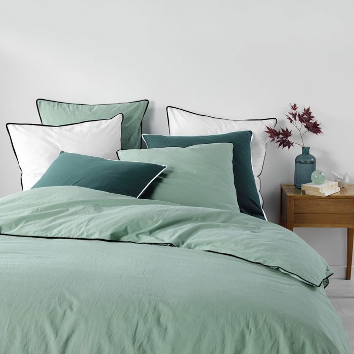 Parure de lit en coton lave 260 x 240 cm Linette Sauge