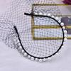 Breathable Face Veil Hairband Bridal Shower Hairhoop Head Accessory with Pearls Decors for Special Occasion Formal Outfit