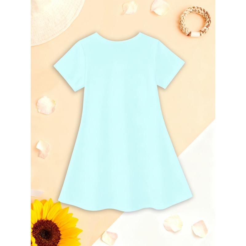 Girls' Short-Sleeve Dress with Unicorn 3D Print - -Line Mid-Length Dress Suitable for Summer &