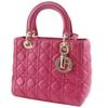 Dior Lady Dior Medium Handbag Canage Pink Lambskin Women Used