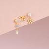 3PCS Stainless Steel Blue Opal Stone Flower Bowknot Petal Piercing Earrings Set For Women Statement Earring Party Jewelry aretes
