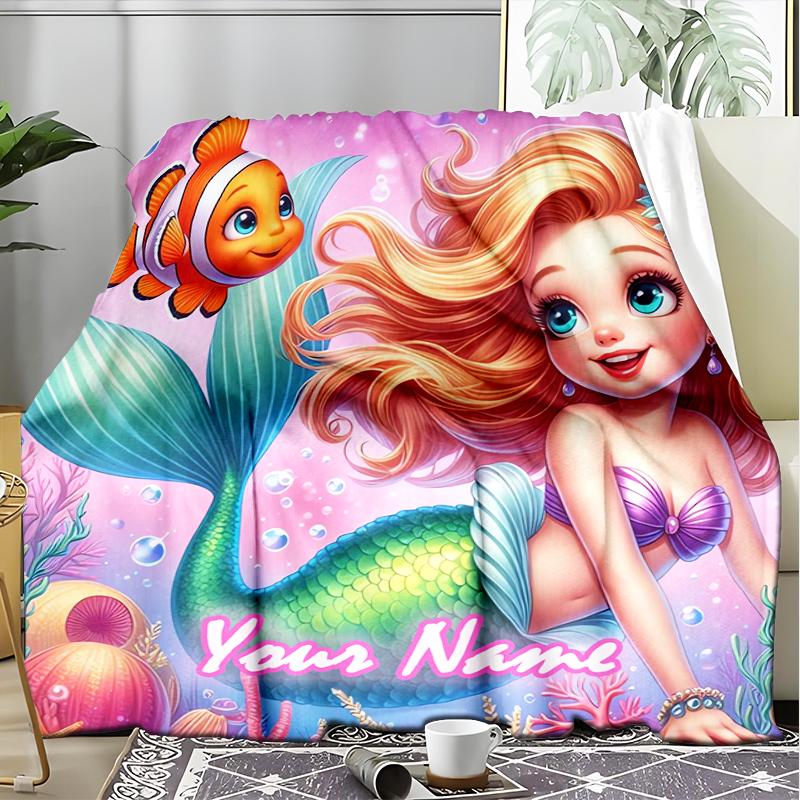 1PC Custom Name Mermaid Adventure Nemo outdooor Flannel blankets Patterns Throw Blanket All-Season Soft Gift for Couch, Bed, Camping gifts