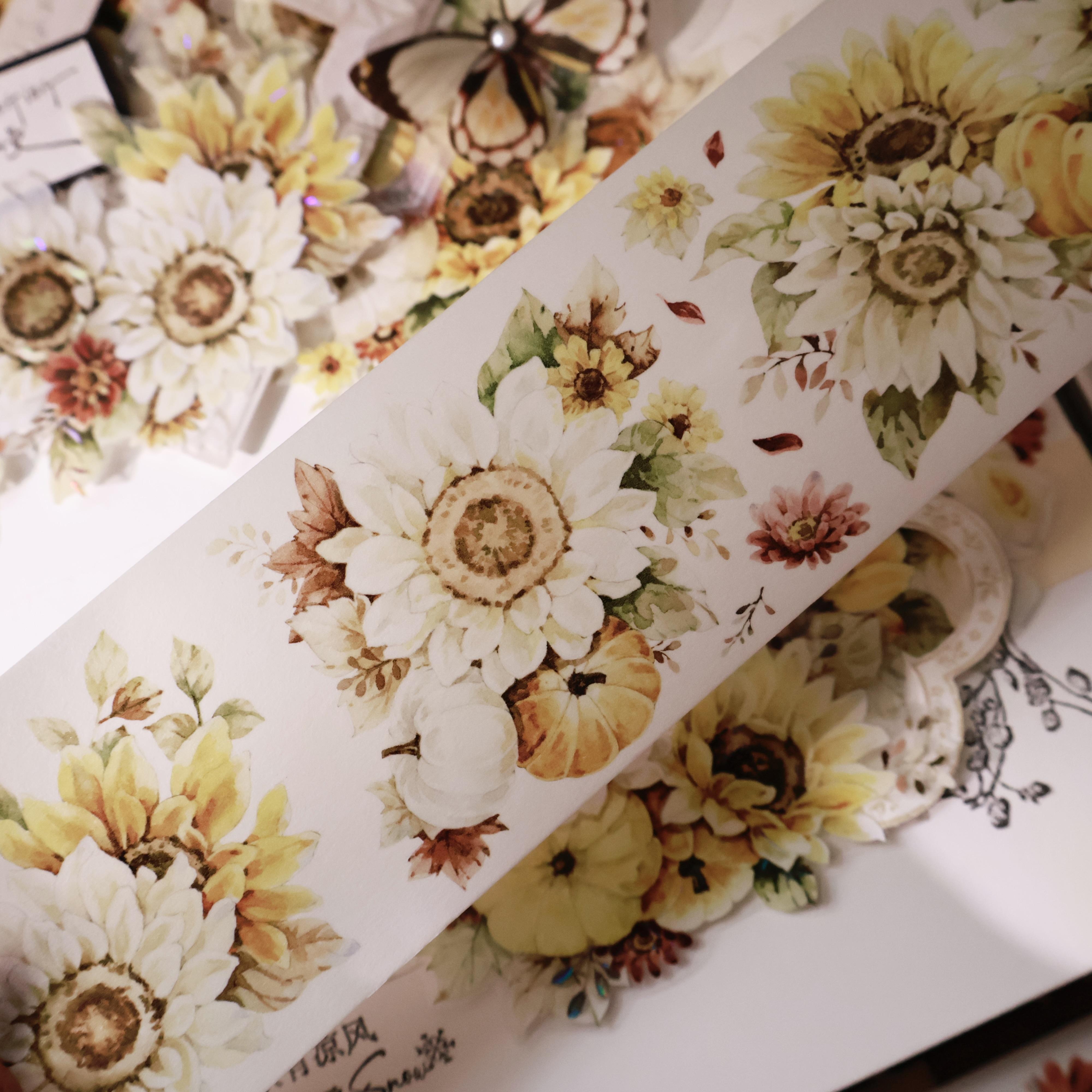 Golden Wheat Field Washi Tape Sunflower Flower Journal PET Collage Scrapbooking 5m whole roll