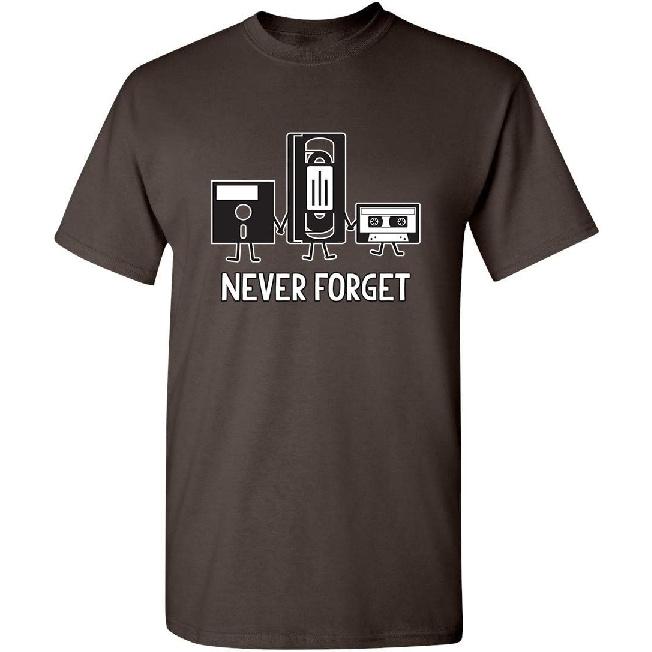 Never Forget Shirt Retro Floppy Disk VHS Cassette Funny Graphic Unisex Tee