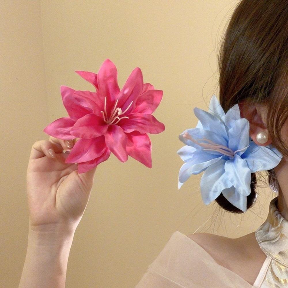 Vintage Red Fabric Hair Barrettes Elegant Flower Duckbill Clip Summer Season