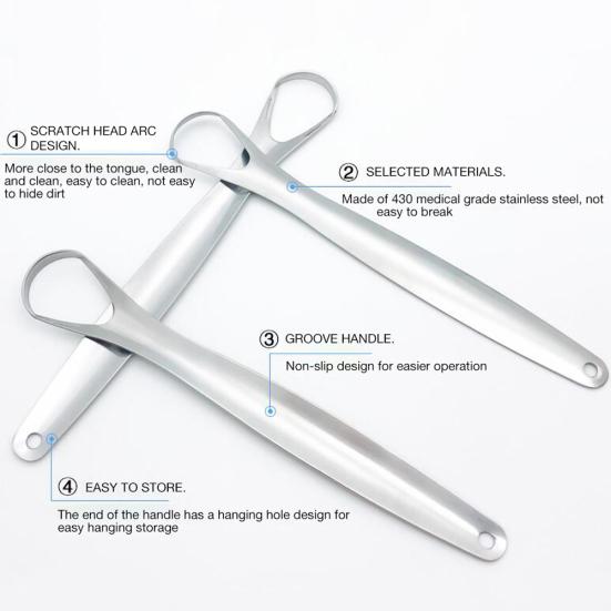 Stainless Steel Reusable Tongue Scraper Mouth Brush Fresh Breath Cleaning Tool