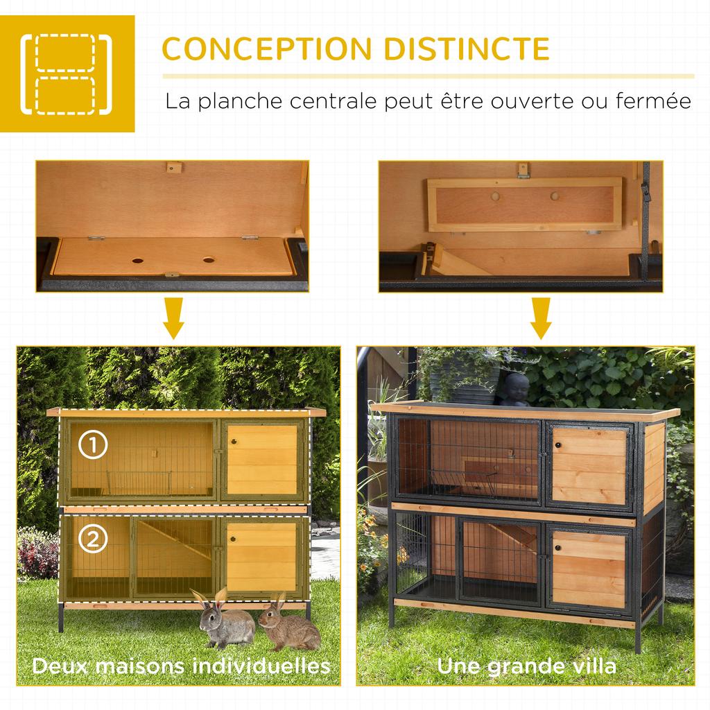 Outdoor Rabbit Hutch 2 Levels Asphalt Roof 4 Lockable Doors 122 x 50 x 101 cm Natural Wood Black